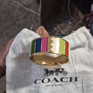 Coach Legacy  65th Anniversaey. Gold and Multicolor Striped Bangle